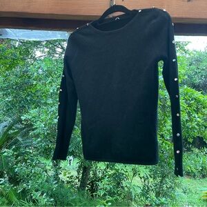 One Girl Who 100% Cashmere Boatneck Sweater with Rhinestones Small